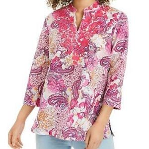 NWT Charter Club Women's Linen Blend Embroidered Tunic Top
